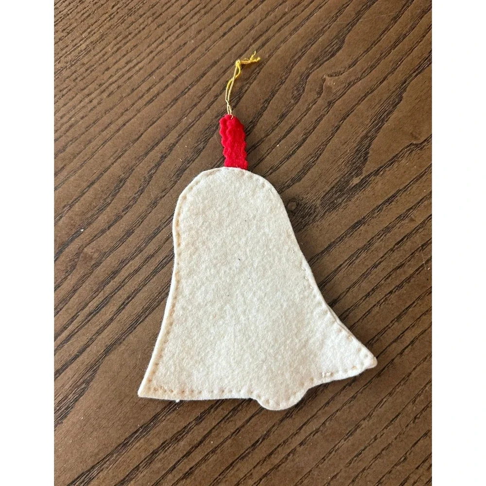 Vintage‎ Handmade Felt Christmas Bell Ornament Sequins White Red Retro Kitsch